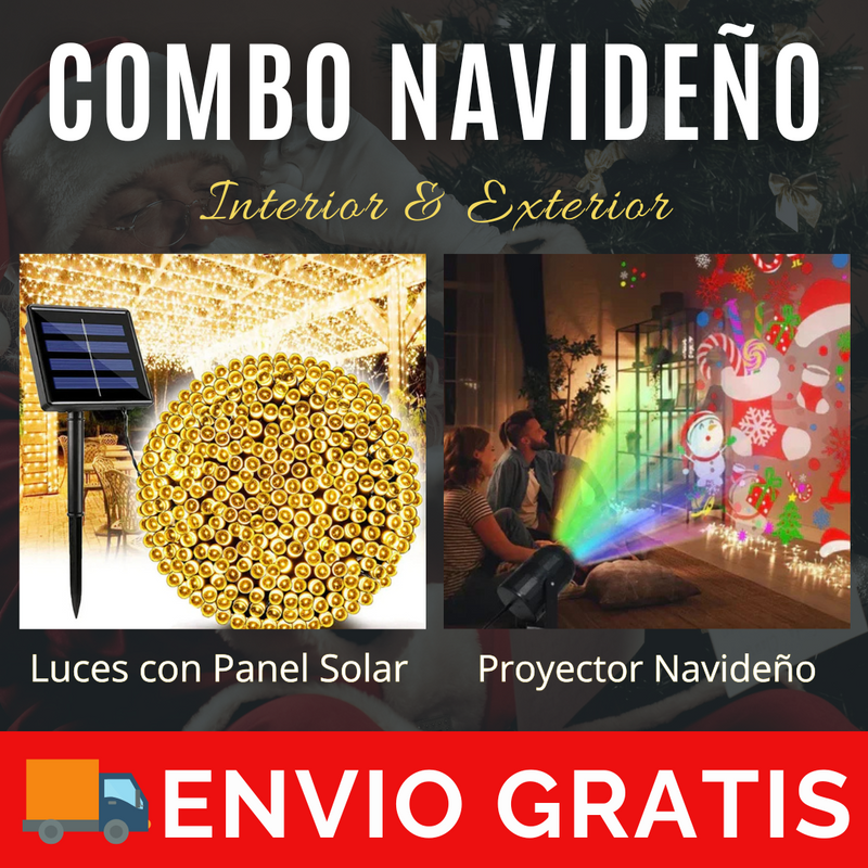 COMBO NAVIDEÑO (Luces con Panel Solar y Proyector Navideño)